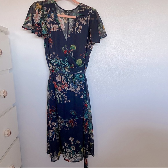 Floral Navy Midi Tie Dress - Size Small / Medium - Picture 2 of 3